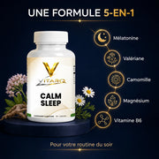 Formule 5-en-1 Calme Sleep : mélatonine, valériane, camomille, magnésium, vitamine B6 — VITARQ, vue 3